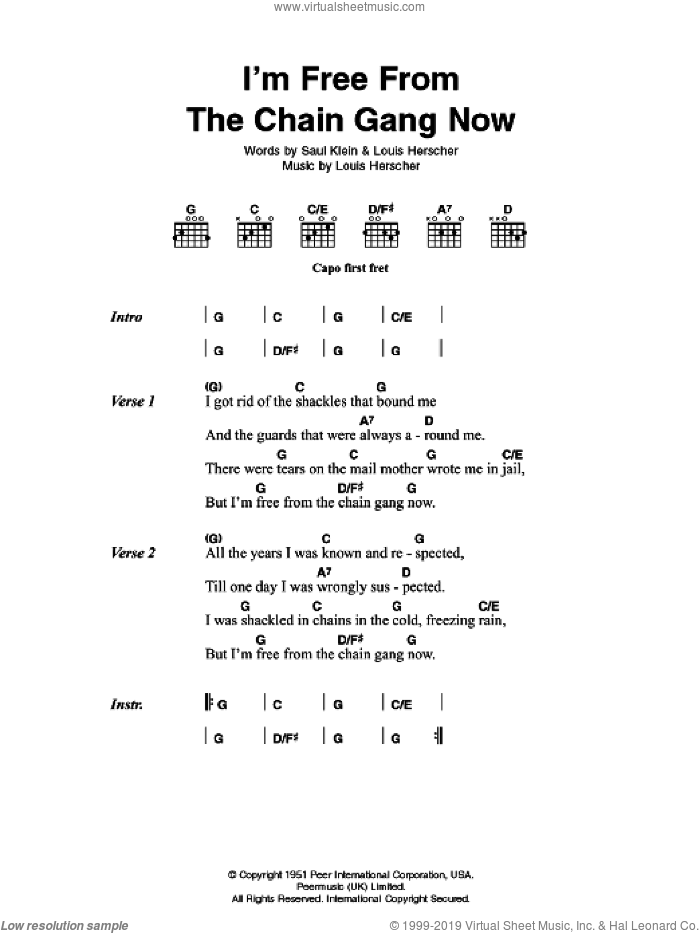 I'm Free From The Chain Gang Now sheet music for guitar (chords) by Johnny Cash, Louis Herscher and Saul Klein, intermediate skill level