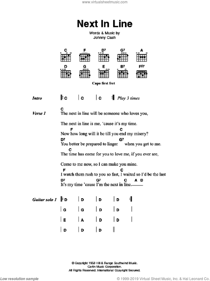 Next In Line sheet music for guitar (chords) by Johnny Cash, intermediate skill level