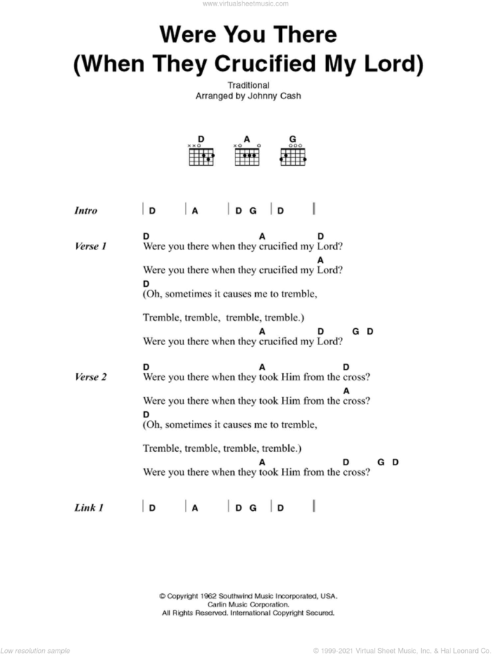 Were You There (When They Crucified My Lord) sheet music for guitar (chords) by Johnny Cash and Miscellaneous, intermediate skill level