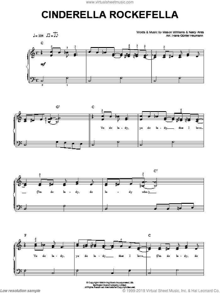 Cinderella Rockefella sheet music for piano solo by Esther & Abi Ofarim, Mason Williams and Nancy Ames, easy skill level