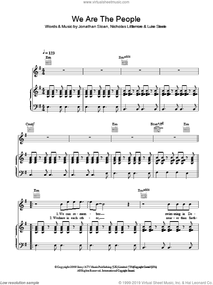 We Are The People sheet music for voice, piano or guitar by Empire Of The Sun, Jonathan Sloan, Luke Steele and Nicholas Littlemore, intermediate skill level