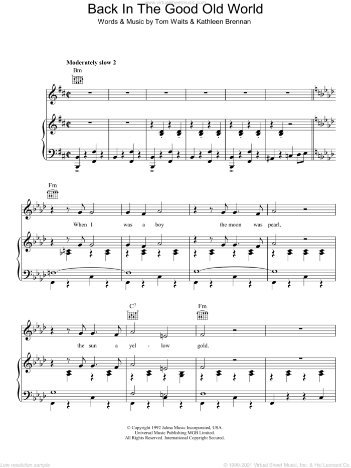 Back In The Good Old World sheet music for voice, piano or guitar by Tom Waits and Kathleen Brennan, intermediate skill level