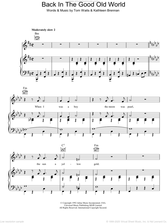 Back In The Good Old World sheet music for voice, piano or guitar by Tom Waits and Kathleen Brennan, intermediate skill level