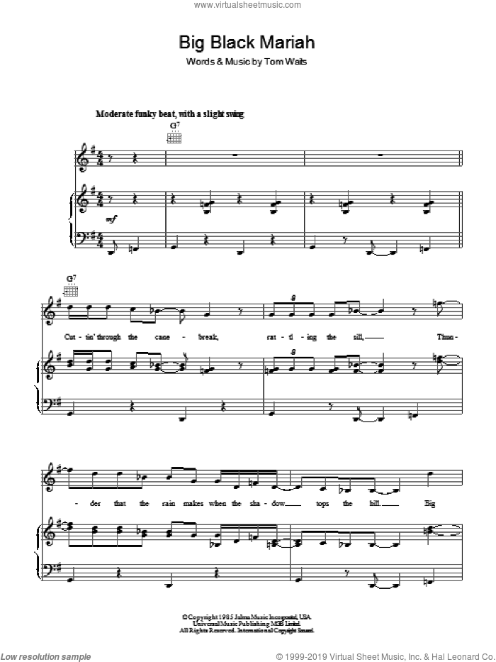 Big Black Mariah sheet music for voice, piano or guitar by Tom Waits, intermediate skill level