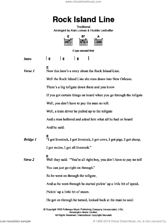 Rock Island Line sheet music for guitar (chords) by Johnny Cash, Huddie Ledbetter, John A. Lomax and Miscellaneous, intermediate skill level