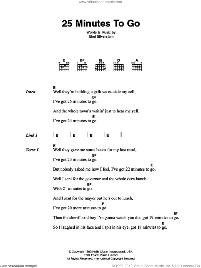 25 Minutes To Go sheet music for guitar (chords) by Johnny Cash and Shel Silverstein, intermediate skill level