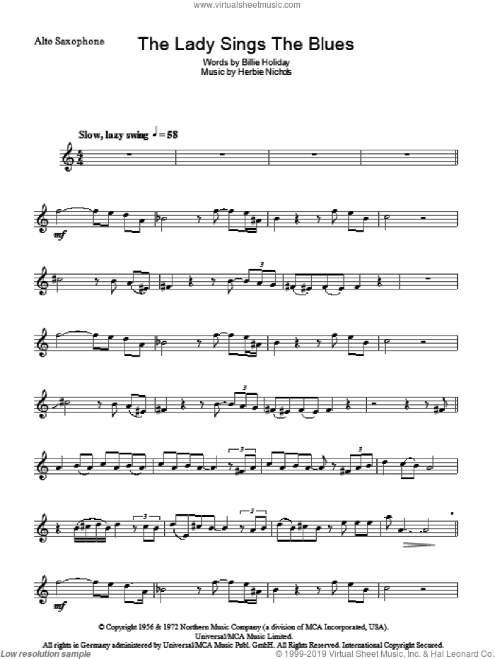 The Lady Sings The Blues sheet music for voice and other instruments (fake book) by Billie Holiday and Herbie Nichols, intermediate skill level
