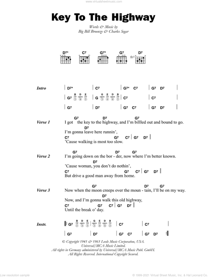 Key To The Highway sheet music for guitar (chords) by Big Bill Broonzy and Charles Segar, intermediate skill level