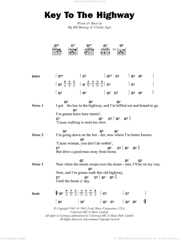 Key To The Highway sheet music for guitar (chords) by Big Bill Broonzy and Charles Segar, intermediate skill level