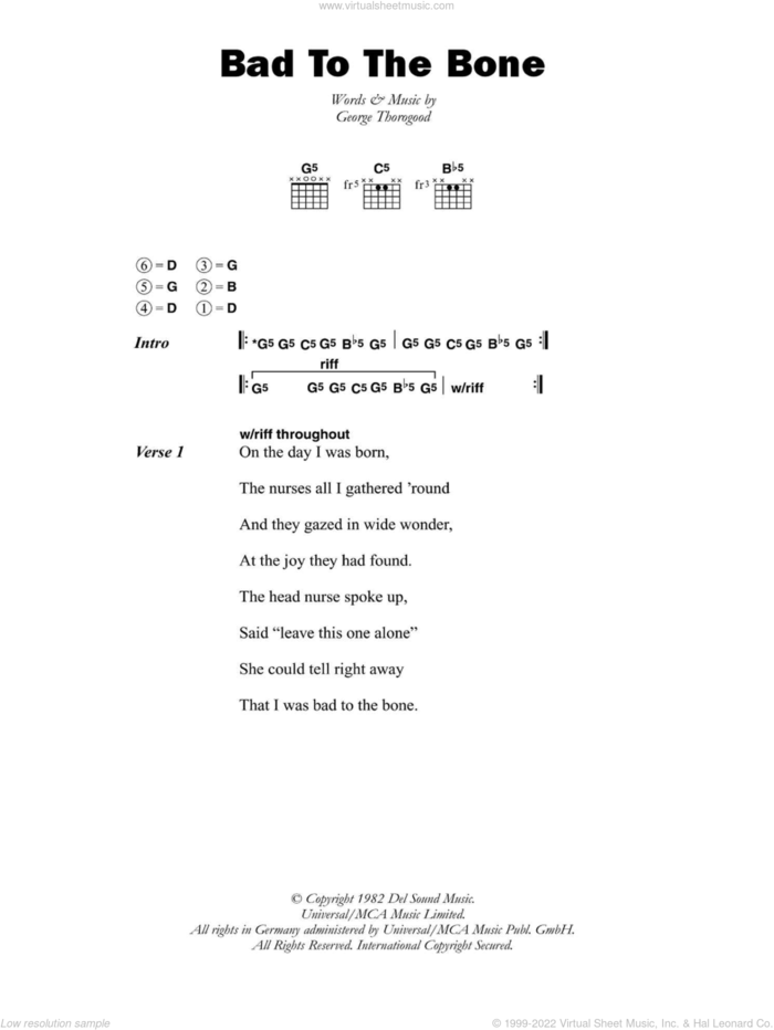 Bad To The Bone sheet music for guitar (chords) by George Thorogood, intermediate skill level