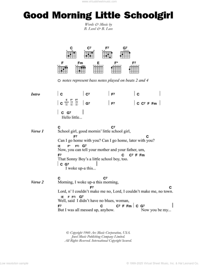 Good Morning Little Schoolgirl sheet music for guitar (chords) by Sonny Boy Williamson, B. Level and B. Love, intermediate skill level