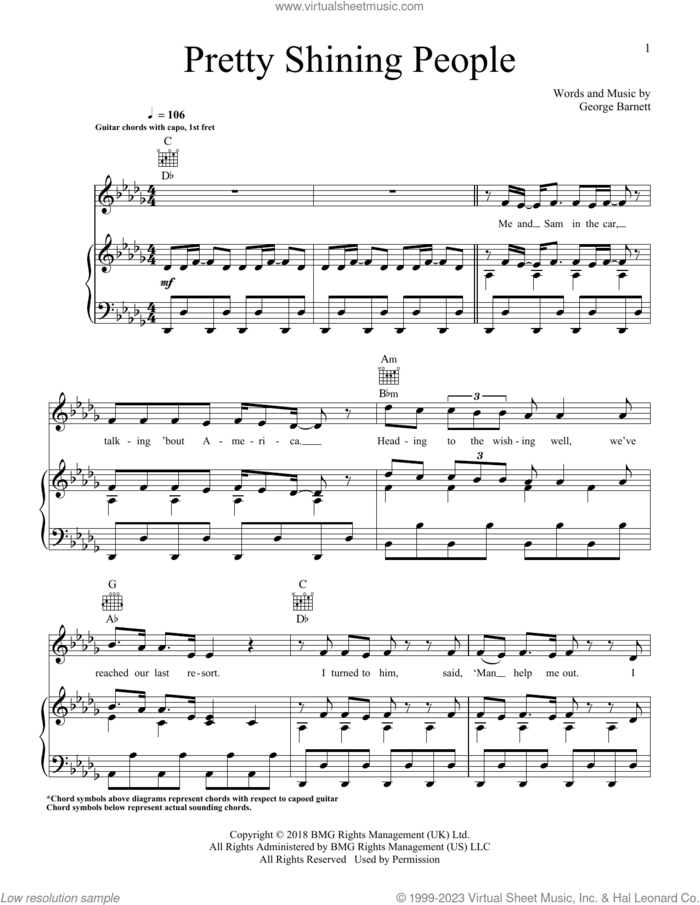 Pretty Shining People sheet music for voice, piano or guitar by George Ezra, intermediate skill level