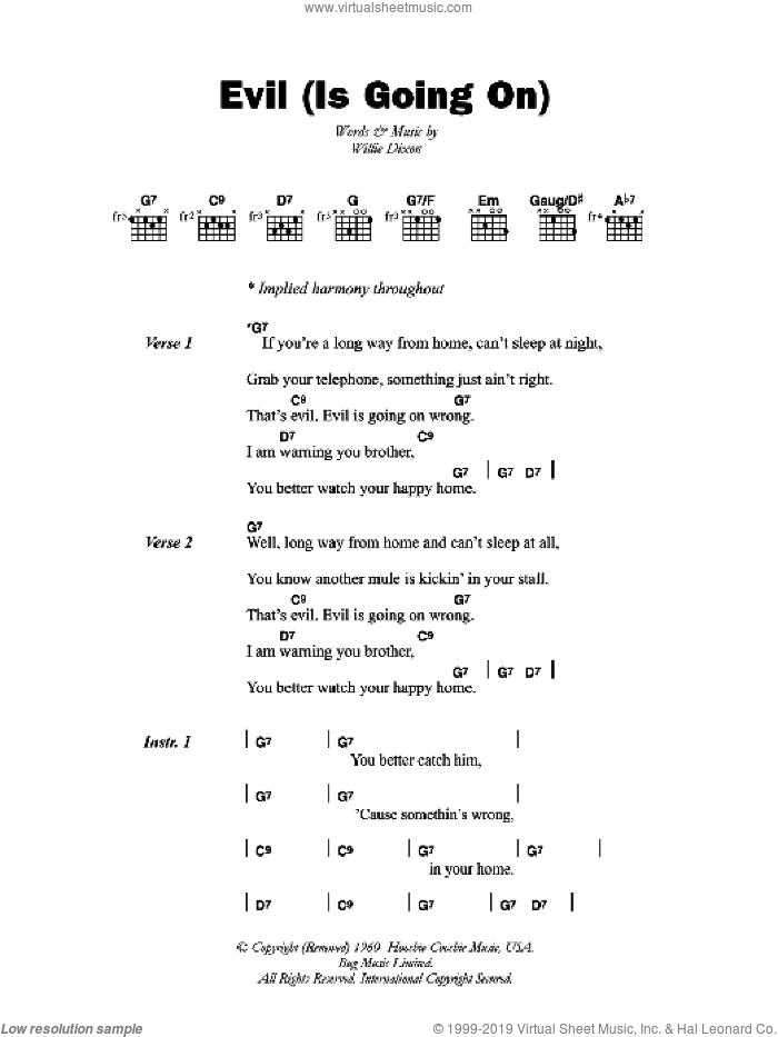Evil (Is Going On) sheet music for guitar (chords) by Willie Dixon, intermediate skill level