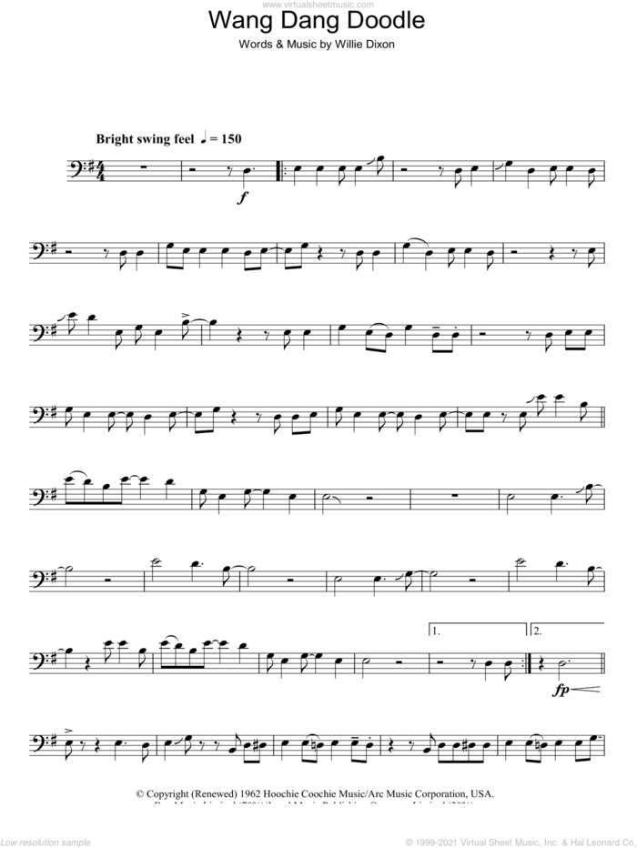 Wang Dang Doodle sheet music for voice, piano or guitar by Koko Taylor and Willie Dixon, intermediate skill level