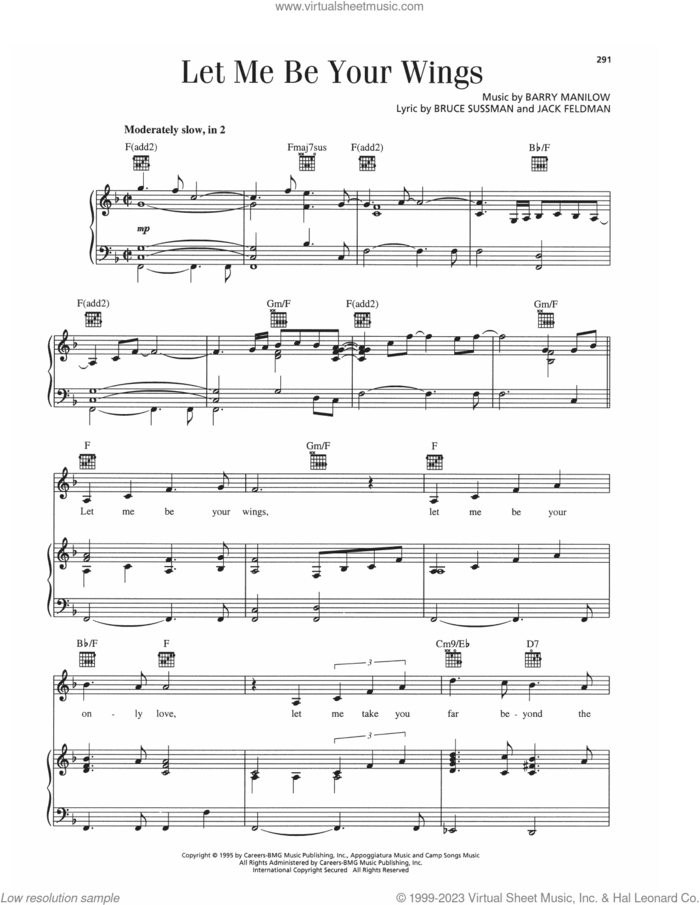 Let Me Be Your Wings (from Thumbelina) sheet music for voice, piano or guitar by Barry Manilow, Bruce Sussman and Jack Feldman, intermediate skill level