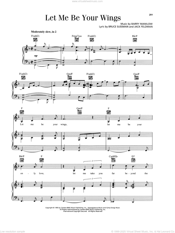 Let Me Be Your Wings (from Thumbelina) sheet music for voice, piano or guitar by Barry Manilow, Bruce Sussman and Jack Feldman, intermediate skill level