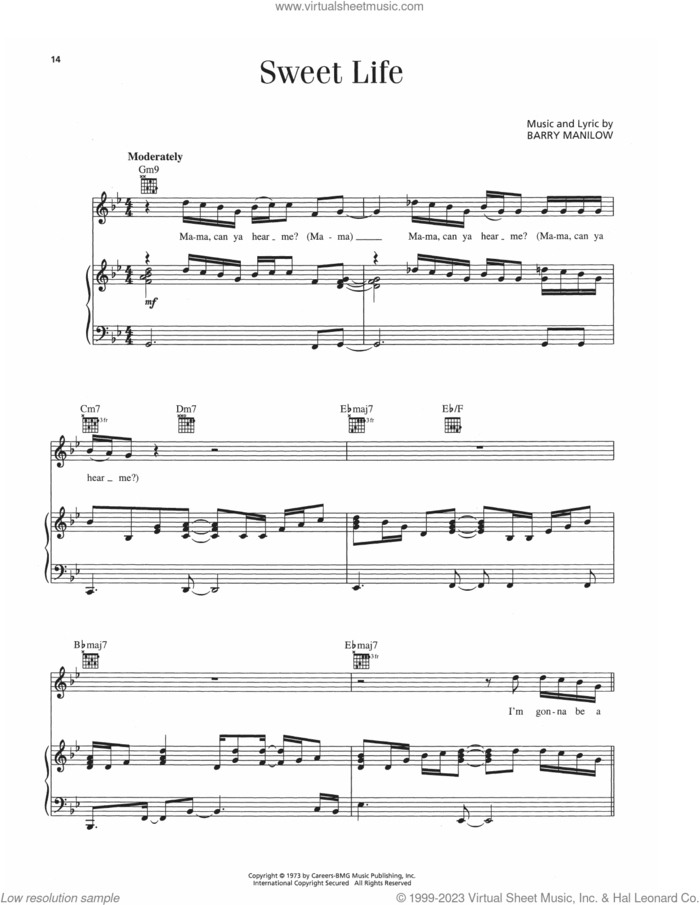 Sweet Life sheet music for voice, piano or guitar by Barry Manilow, intermediate skill level