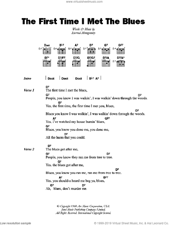 The First Time I Met The Blues sheet music for guitar (chords) by Buddy Guy and Eurreal Montgomery, intermediate skill level