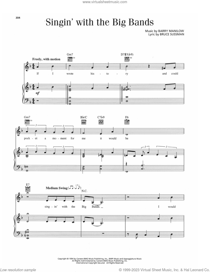 Singin' With The Big Bands sheet music for voice, piano or guitar by Barry Manilow and Bruce Sussman, intermediate skill level