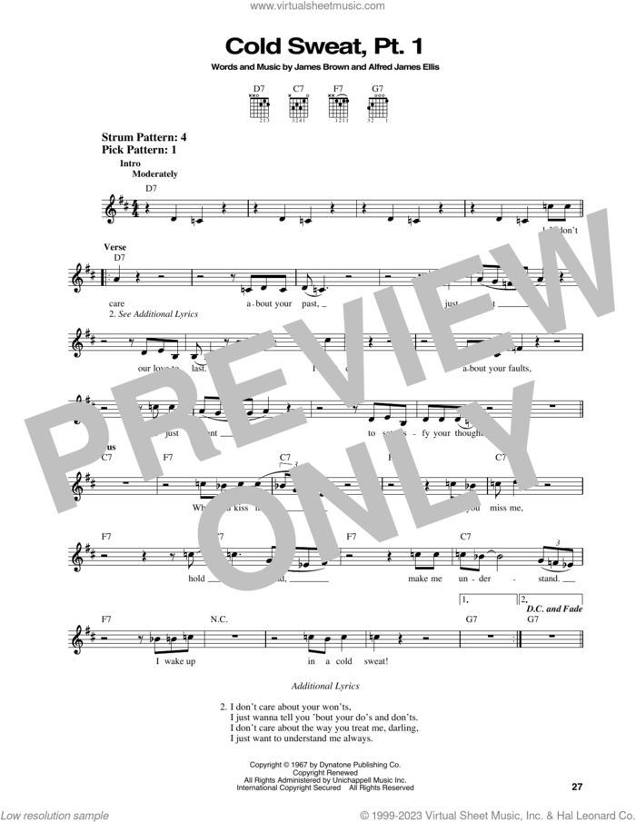 Cold Sweat, Pt. 1 sheet music for guitar solo (chords) by James Brown and Alfred James Ellis, easy guitar (chords)