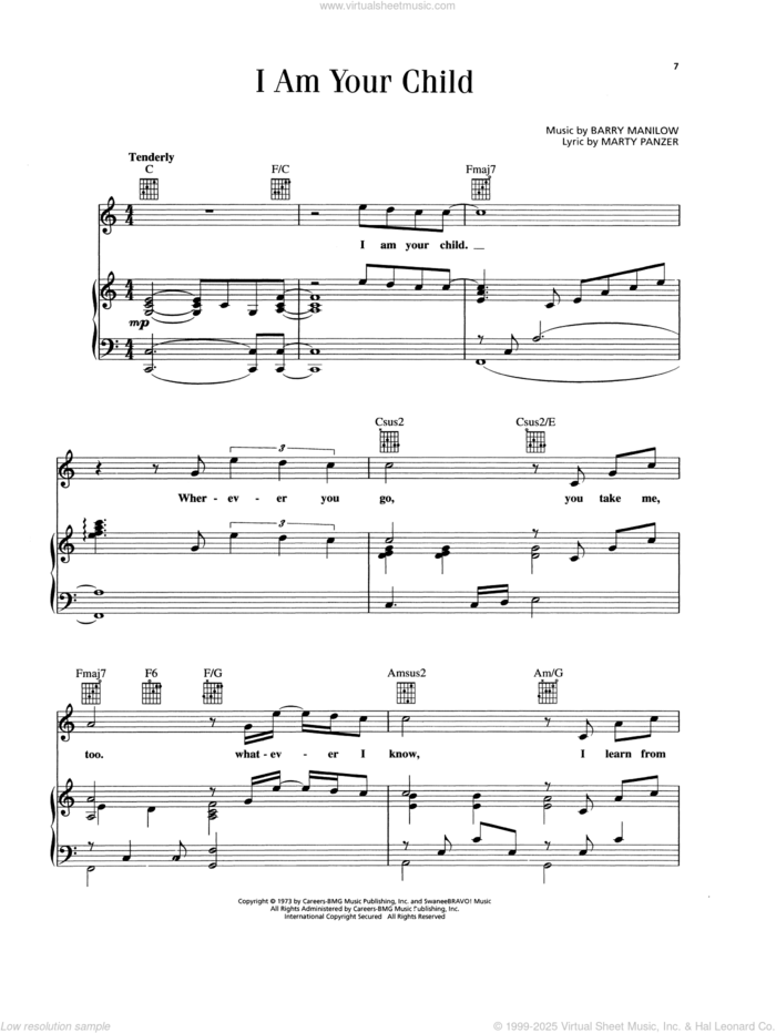 I Am Your Child sheet music for voice, piano or guitar by Barry Manilow and Marty Panzer, intermediate skill level