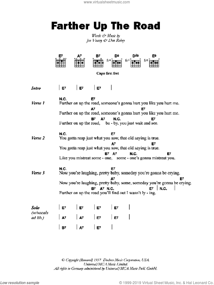 Farther Up The Road sheet music for guitar (chords) by Bobby 'Blue' Bland, Don Robey and Joe Veasey, intermediate skill level