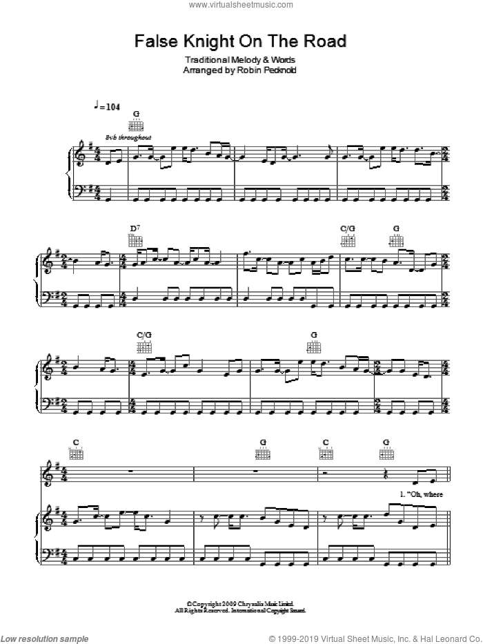 False Knight On The Road sheet music for voice, piano or guitar by Fleet Foxes, Robin Pecknold and Miscellaneous, intermediate skill level