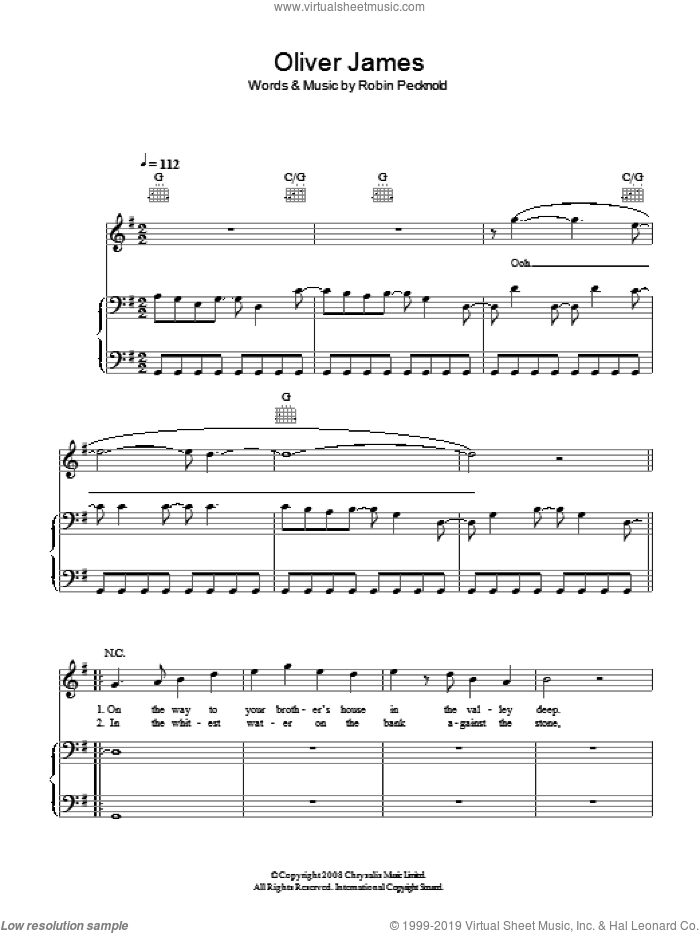 Oliver James sheet music for voice, piano or guitar by Fleet Foxes and Robin Pecknold, intermediate skill level