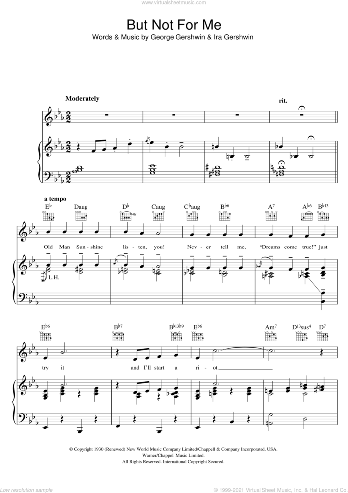 But Not For Me sheet music for voice, piano or guitar by George Gershwin and Ira Gershwin, intermediate skill level