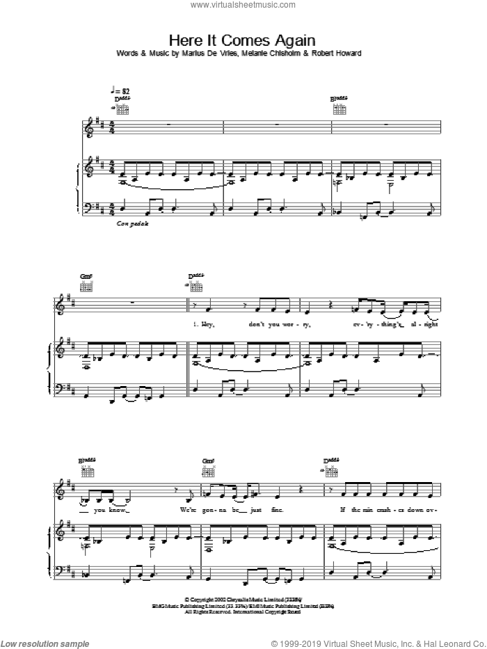 Here It Comes Again sheet music for voice, piano or guitar by Chisholm Melanie, intermediate skill level