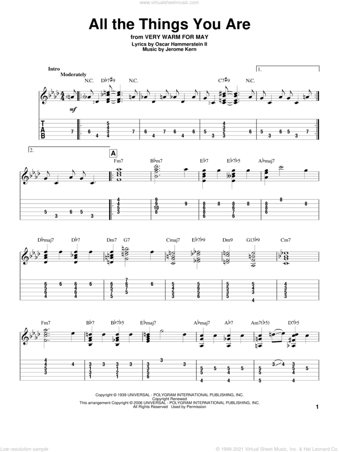 All The Things You Are sheet music for guitar (tablature) by Jerome Kern and Oscar II Hammerstein, wedding score, intermediate skill level