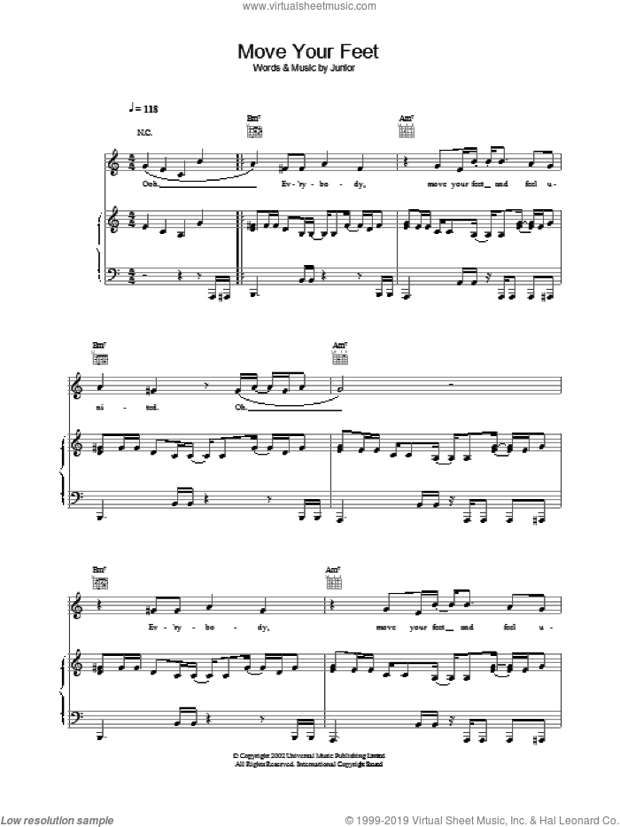 Move Your Feet sheet music for voice, piano or guitar by Junior Senior, intermediate skill level