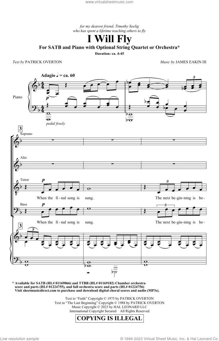 I Will Fly sheet music for choir (SATB: soprano, alto, tenor, bass) by James Eakin III and Patrick Overton, intermediate skill level