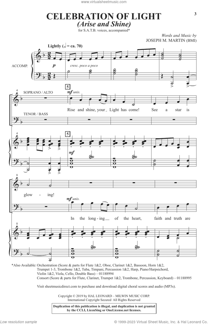 Celebration Of Light (Arise And Shine) sheet music for choir (SATB: soprano, alto, tenor, bass) by Joseph M. Martin, intermediate skill level