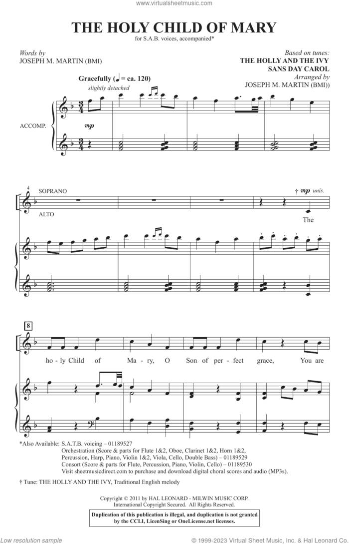 The Holy Child Of Mary sheet music for choir (SAB: soprano, alto, bass) by Joseph M. Martin, intermediate skill level