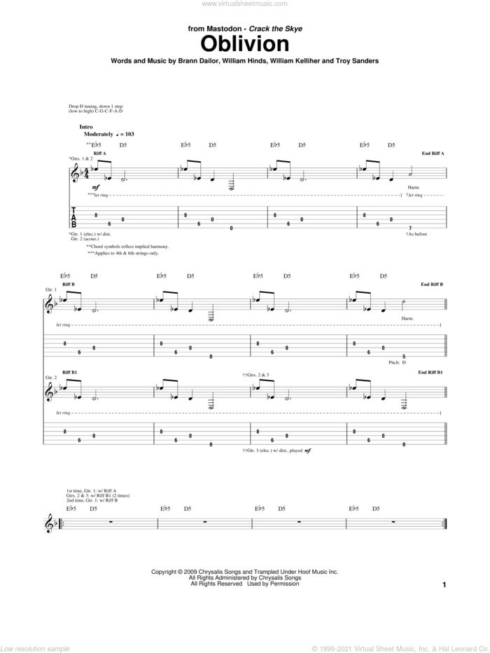 stressende lige ud Tanzania Oblivion sheet music for guitar (tablature) (PDF)