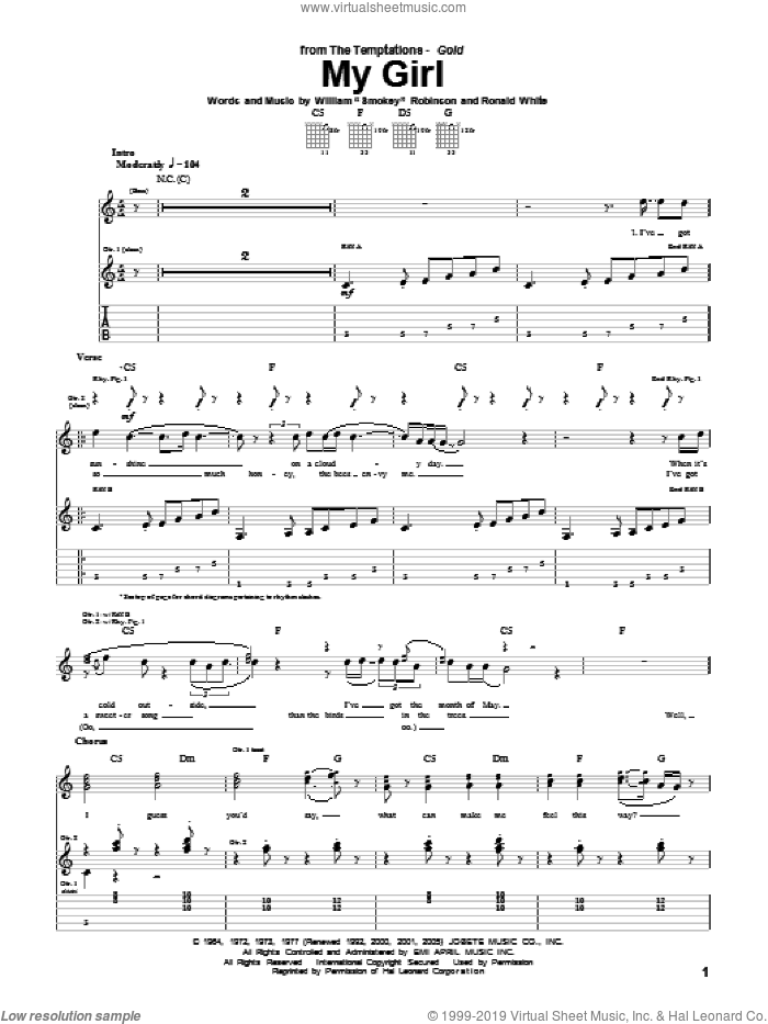 My Girl sheet music for guitar (tablature) by The Temptations and Ronald White, intermediate skill level