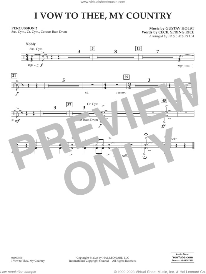 I Vow To Thee, My Country (arr. Murtha) sheet music for concert band (percussion 2) by Gustav Holst, Paul Murtha and Cecil Spring Rice, intermediate skill level