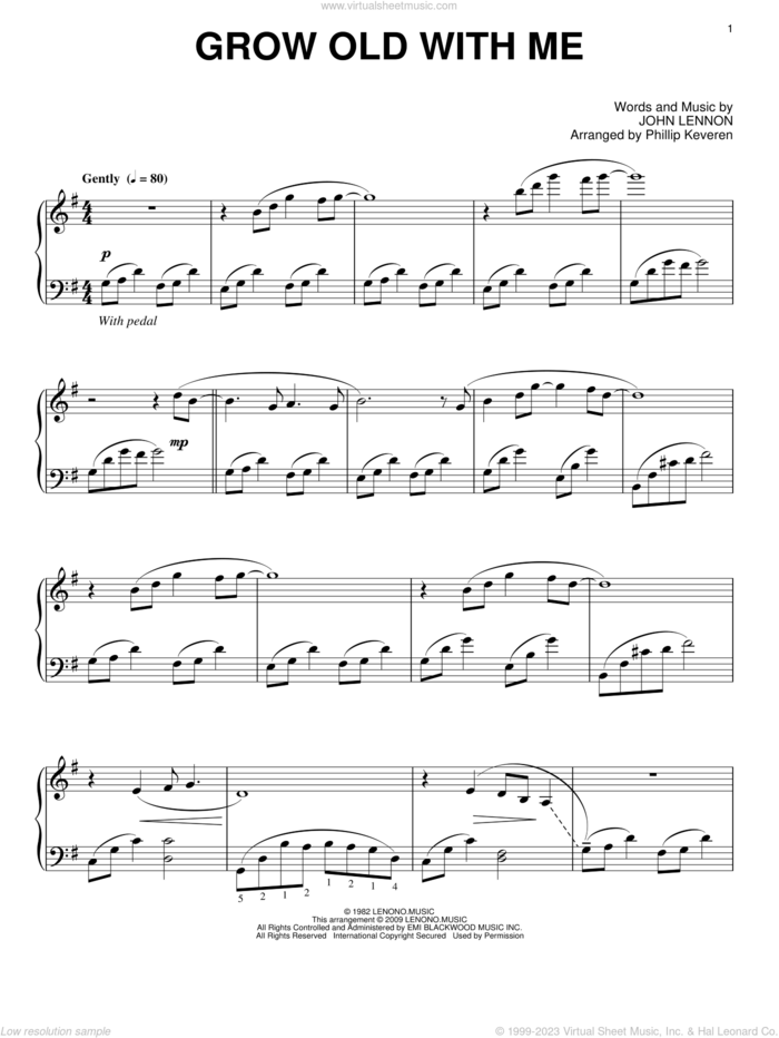 Grow Old With Me (arr. Phillip Keveren) sheet music for piano solo by John Lennon, Phillip Keveren and Mary Chapin Carpenter, wedding score, intermediate skill level