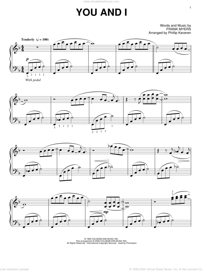 You And I (arr. Phillip Keveren) sheet music for piano solo by Eddie Rabbitt with Crystal Gayle, Phillip Keveren, Crystal Gayle, Eddie Rabbitt and Frank Myers, wedding score, intermediate skill level