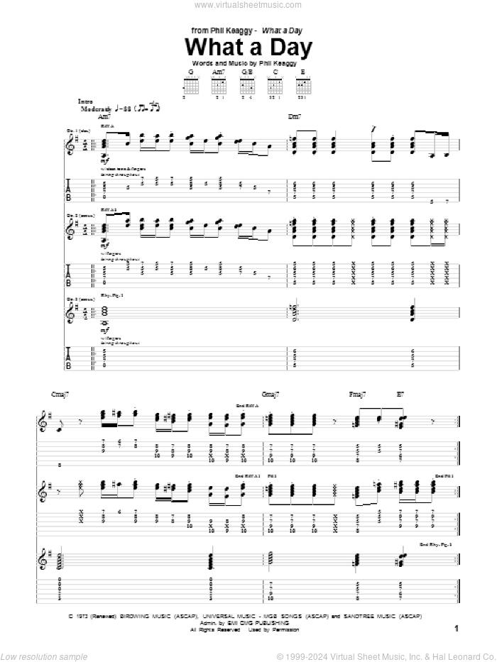 What A Day sheet music for guitar (tablature) by Phil Keaggy, intermediate skill level