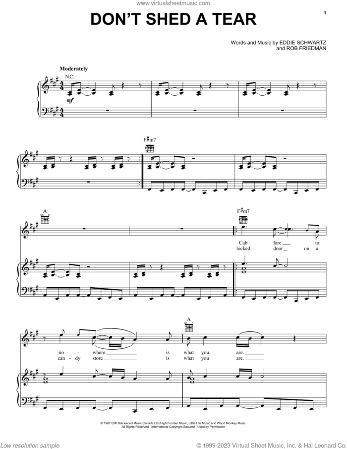 Don't Shed A Tear sheet music for voice, piano or guitar by Paul Carrack, Eddie Schwartz and Rob Friedman, intermediate skill level
