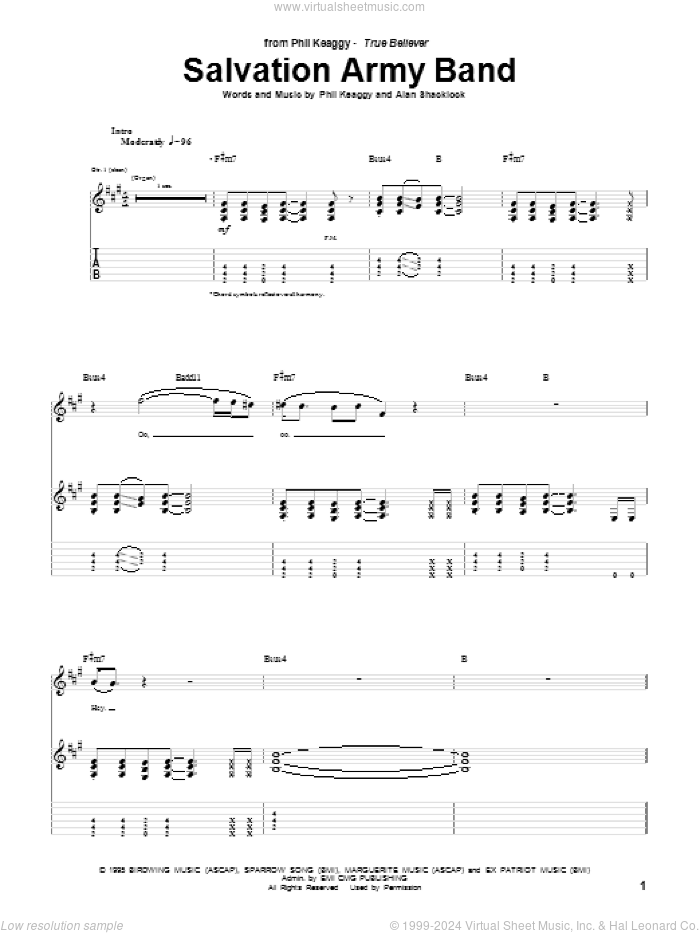 Salvation Army Band sheet music for guitar (tablature) by Phil Keaggy and Alan Shacklock, intermediate skill level