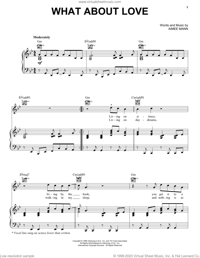 What About Love sheet music for voice, piano or guitar by 'Til Tuesday and Aimee Mann, intermediate skill level