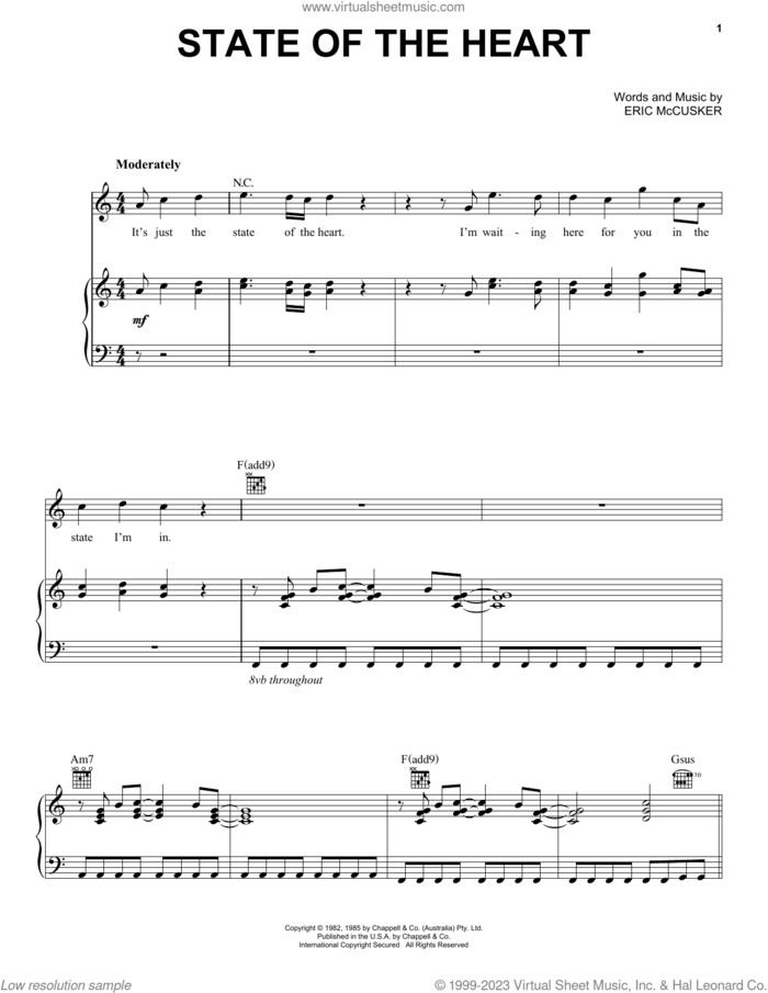 State Of The Heart sheet music for voice, piano or guitar by Mondo Rock and Eric McCusker, intermediate skill level