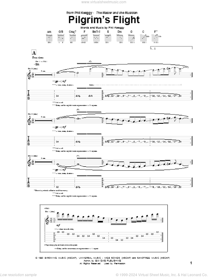 Pilgrim's Flight sheet music for guitar (tablature) by Phil Keaggy, intermediate skill level