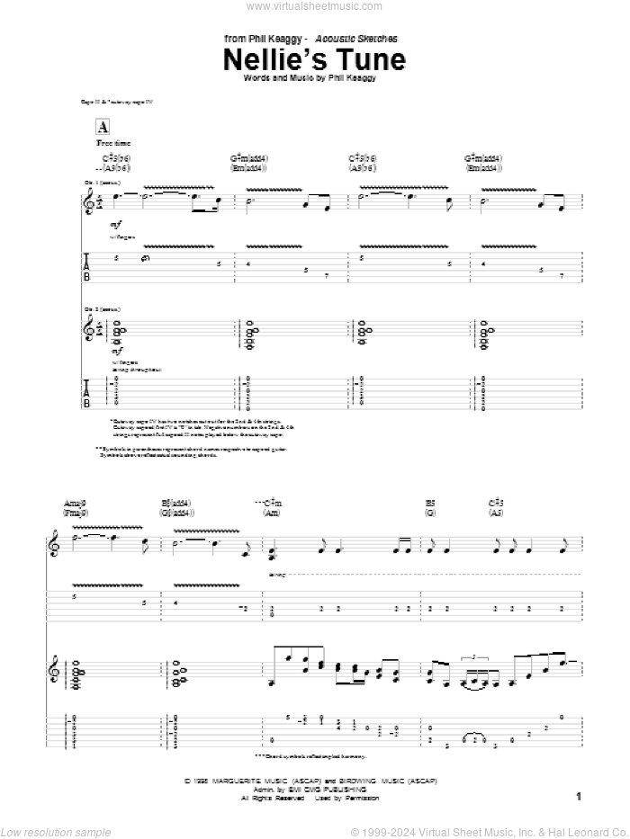 Nellie's Tune sheet music for guitar (tablature) by Phil Keaggy, intermediate skill level