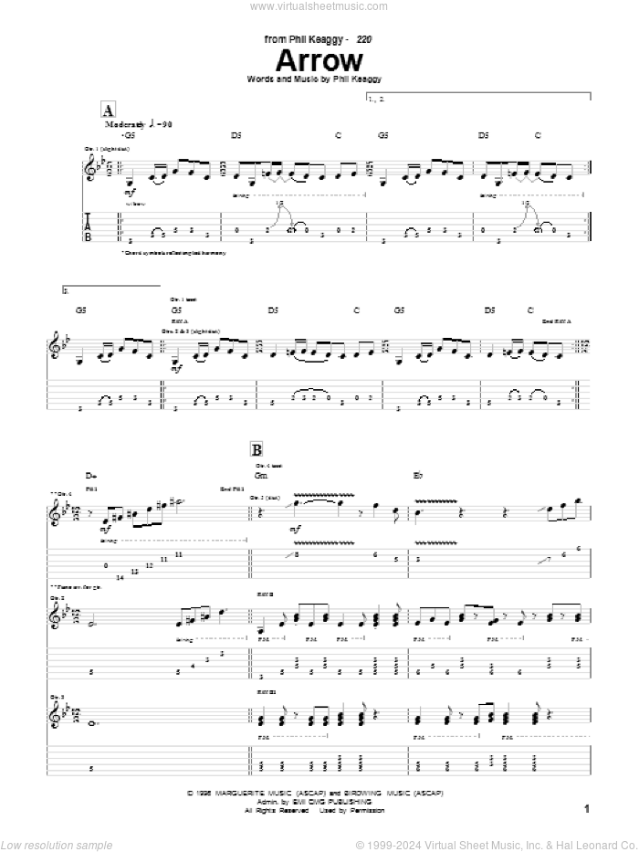 Arrow sheet music for guitar (tablature) by Phil Keaggy, intermediate skill level