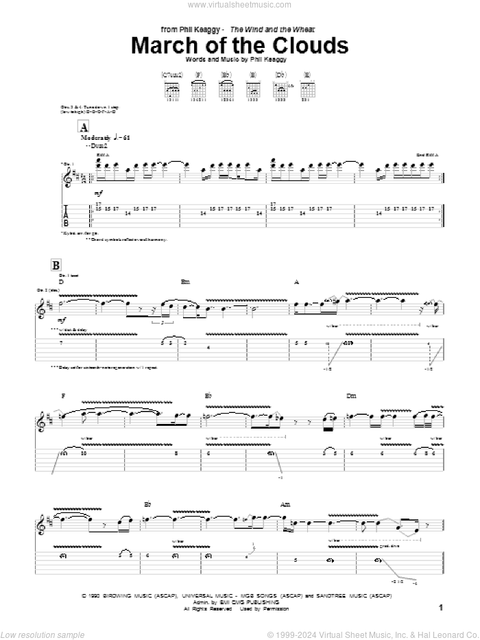 March Of The Clouds sheet music for guitar (tablature) by Phil Keaggy, intermediate skill level