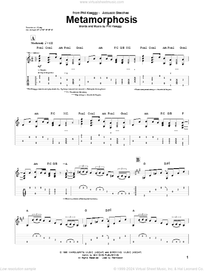 Metamorphosis sheet music for guitar (tablature) by Phil Keaggy, intermediate skill level